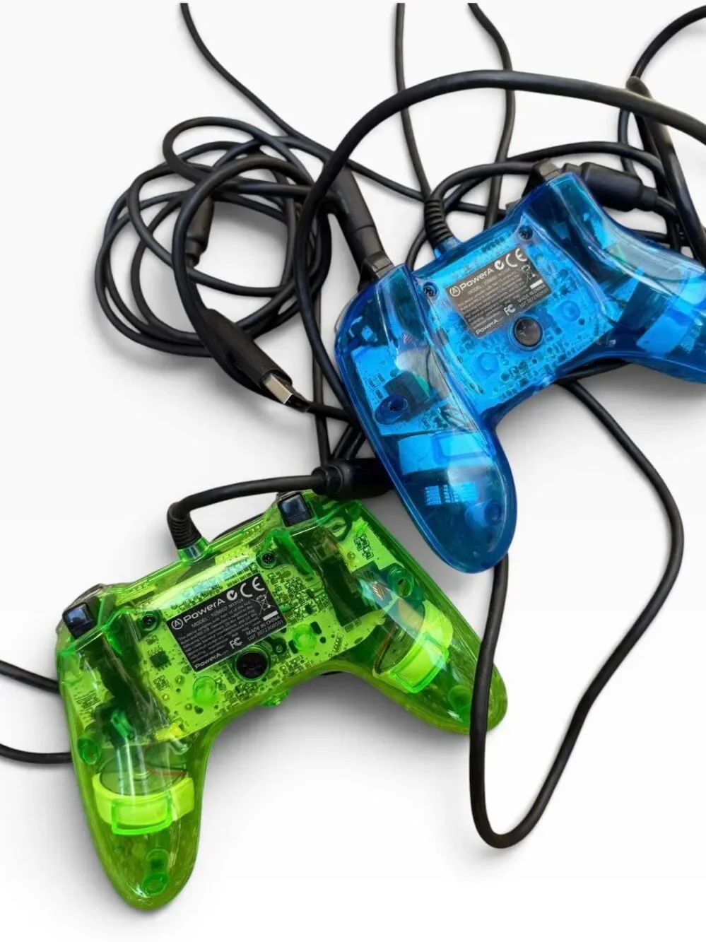 PowerA Mini Pro EX Xbox 360 Wired Controllers Transparent Green Blue Lot of 2